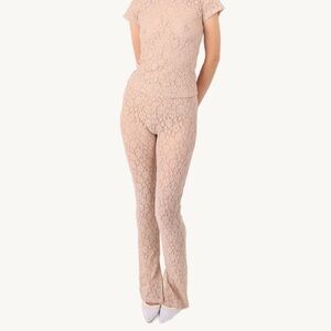 EB Denim Lace Sheer Low Rise Leggings Floral Flare NWT Beige Medium Pink Stretch